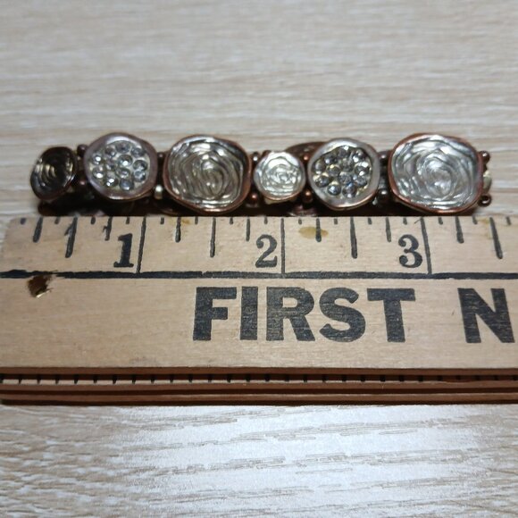 Vintage Bronze Tone Brown Flat Bead Stretch Bracelet Cuff #27 - Picture 2 of 13